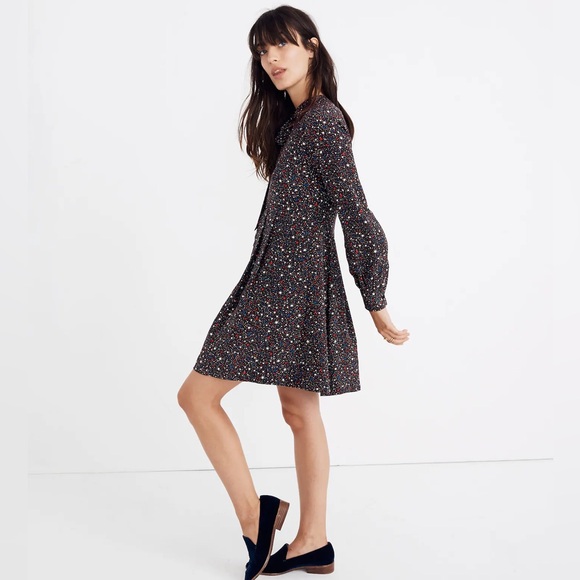 Madewell Silk Balsam Tie Neck Star‎ Printed Dress Memorial Day Fourth of July - Picture 4 of 11